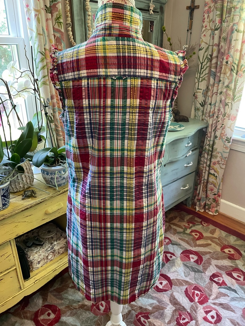 Brooks Brothers Sleeveless Multicolor Madras Plaid Button-Front dress 10 - Picture 4 of 6